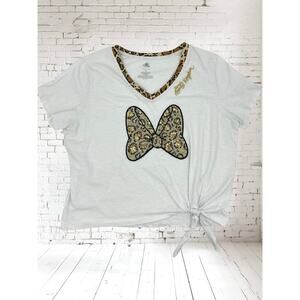Disney Parks Animal Kingdom Womens Sequin Leopard Minnie Bow T-Shirt Size XL